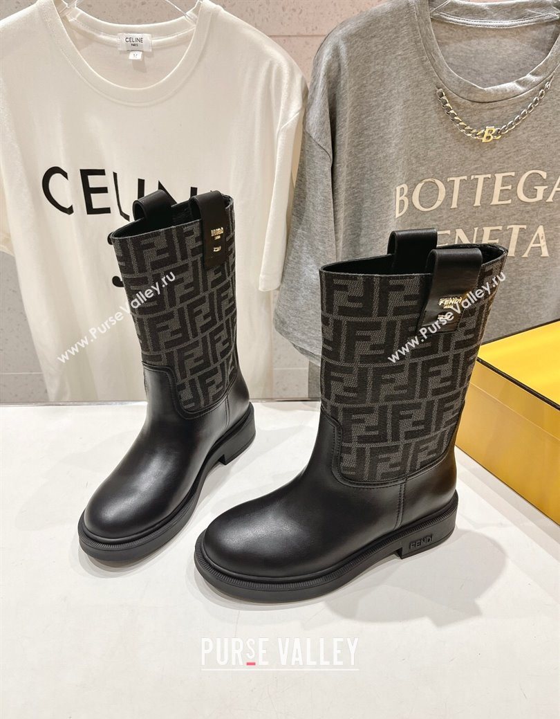 Fendi Filo Flat Ankle Boots in FF Canvas and Leather Grey 2025 FE103004 (MD-251030031)