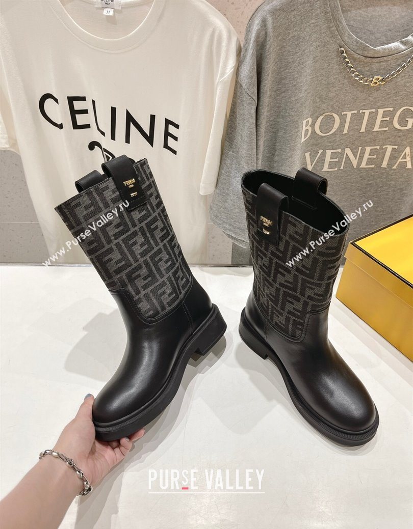 Fendi Filo Flat Ankle Boots in FF Canvas and Leather Grey 2025 FE103004 (MD-251030031)