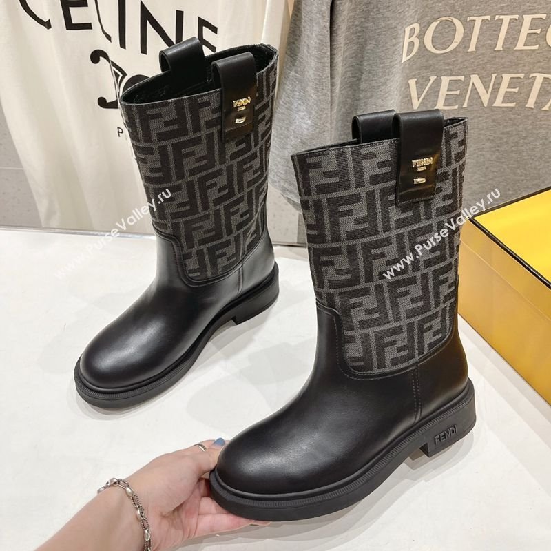 Fendi Filo Flat Ankle Boots in FF Canvas and Leather Grey 2025 FE103004 (MD-251030031)