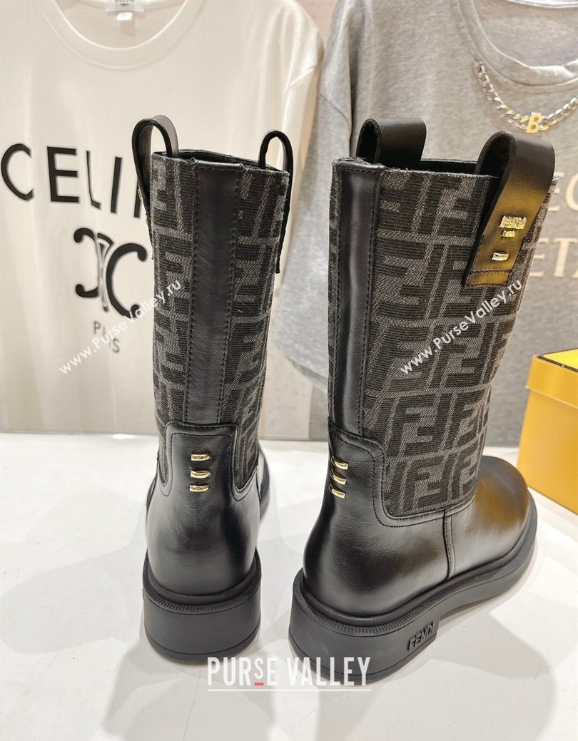 Fendi Filo Flat Ankle Boots in FF Canvas and Leather Grey 2025 FE103004 (MD-251030031)