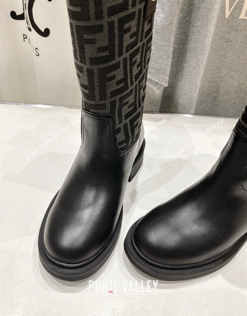 Fendi Filo Flat Ankle Boots in FF Canvas and Leather Grey 2025 FE103004 (MD-251030031)