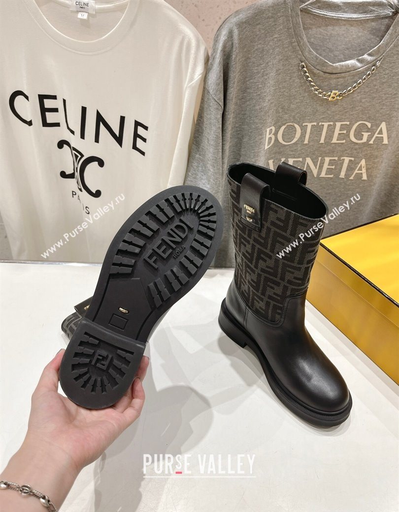 Fendi Filo Flat Ankle Boots in FF Canvas and Leather Grey 2025 FE103004 (MD-251030031)