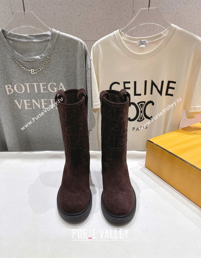 Fendi Filo Flat Ankle Boots in FF Suede Dark Brown 2025 FE103004 (MD-251030023)