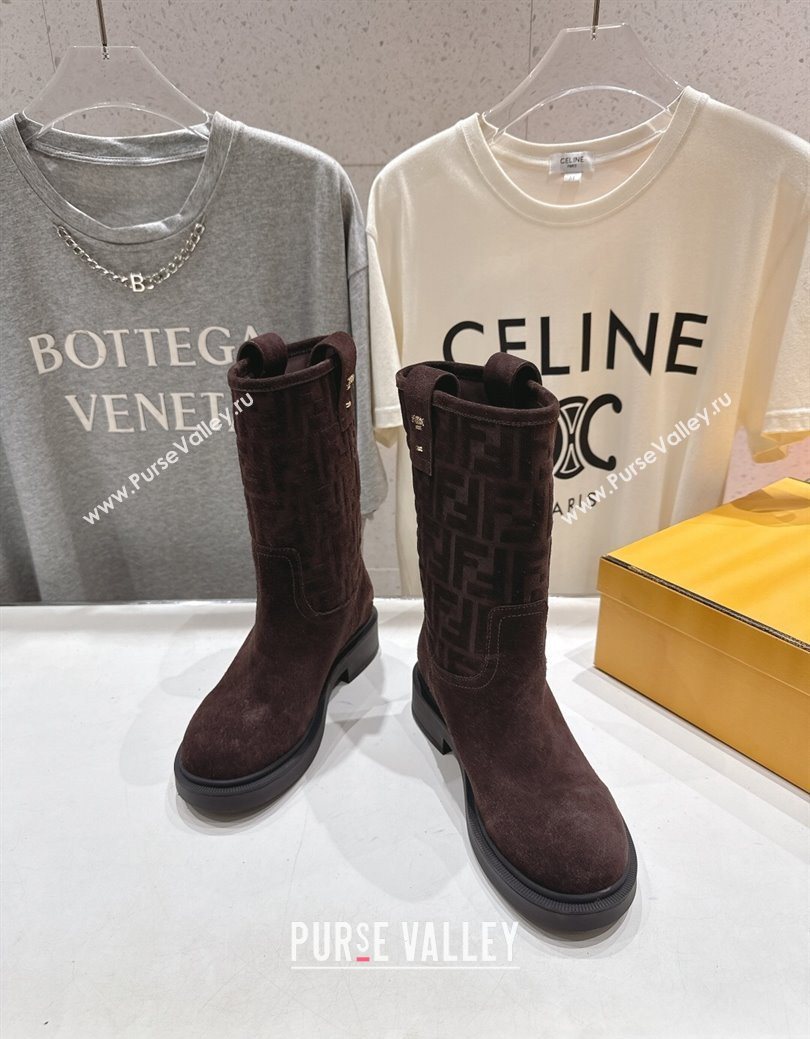 Fendi Filo Flat Ankle Boots in FF Suede Dark Brown 2025 FE103004 (MD-251030023)