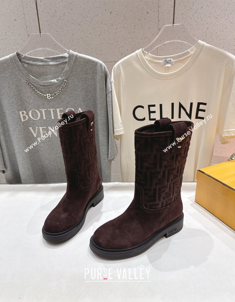 Fendi Filo Flat Ankle Boots in FF Suede Dark Brown 2025 FE103004 (MD-251030023)
