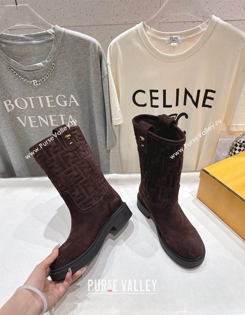 Fendi Filo Flat Ankle Boots in FF Suede Dark Brown 2025 FE103004 (MD-251030023)