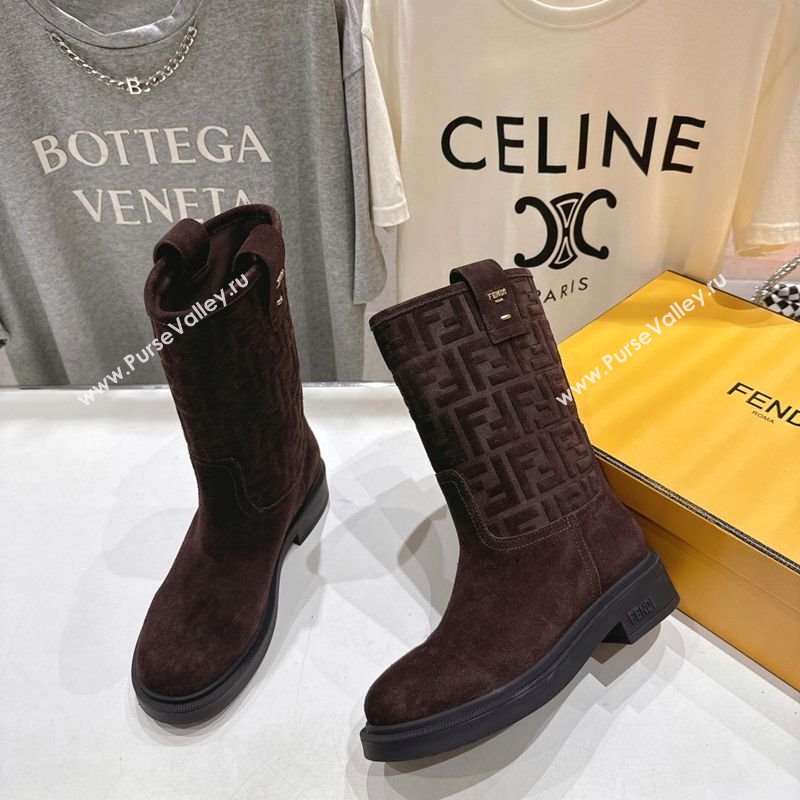 Fendi Filo Flat Ankle Boots in FF Suede Dark Brown 2025 FE103004 (MD-251030023)