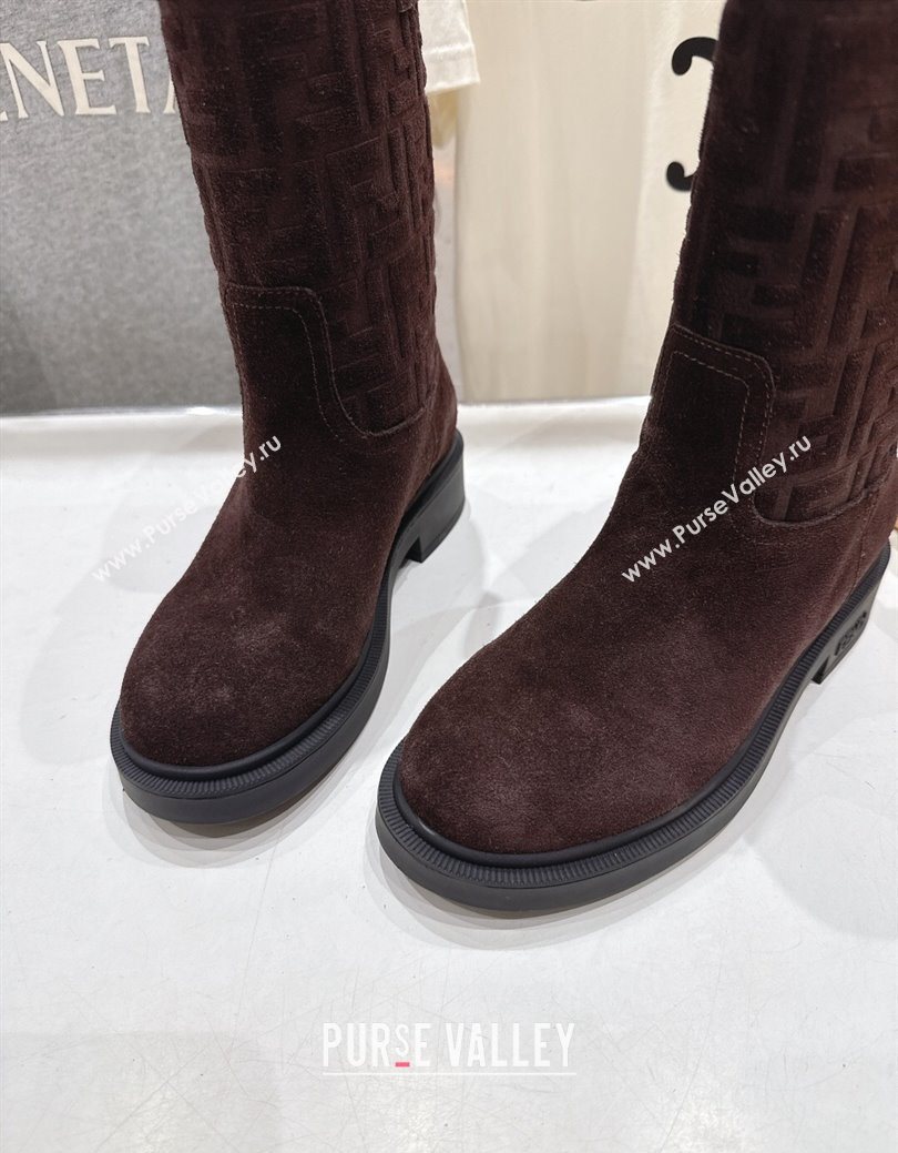 Fendi Filo Flat Ankle Boots in FF Suede Dark Brown 2025 FE103004 (MD-251030023)