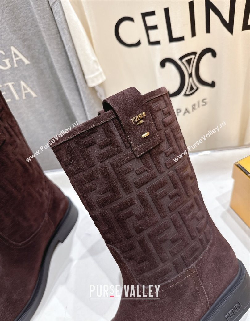Fendi Filo Flat Ankle Boots in FF Suede Dark Brown 2025 FE103004 (MD-251030023)