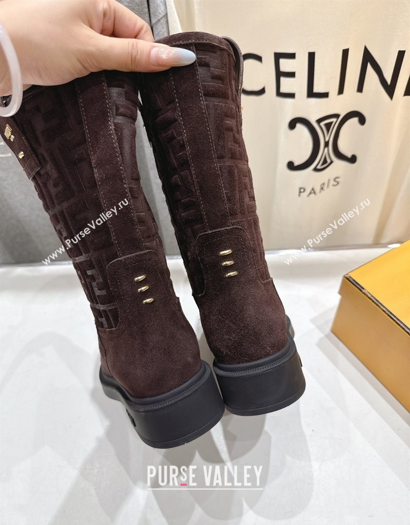 Fendi Filo Flat Ankle Boots in FF Suede Dark Brown 2025 FE103004 (MD-251030023)