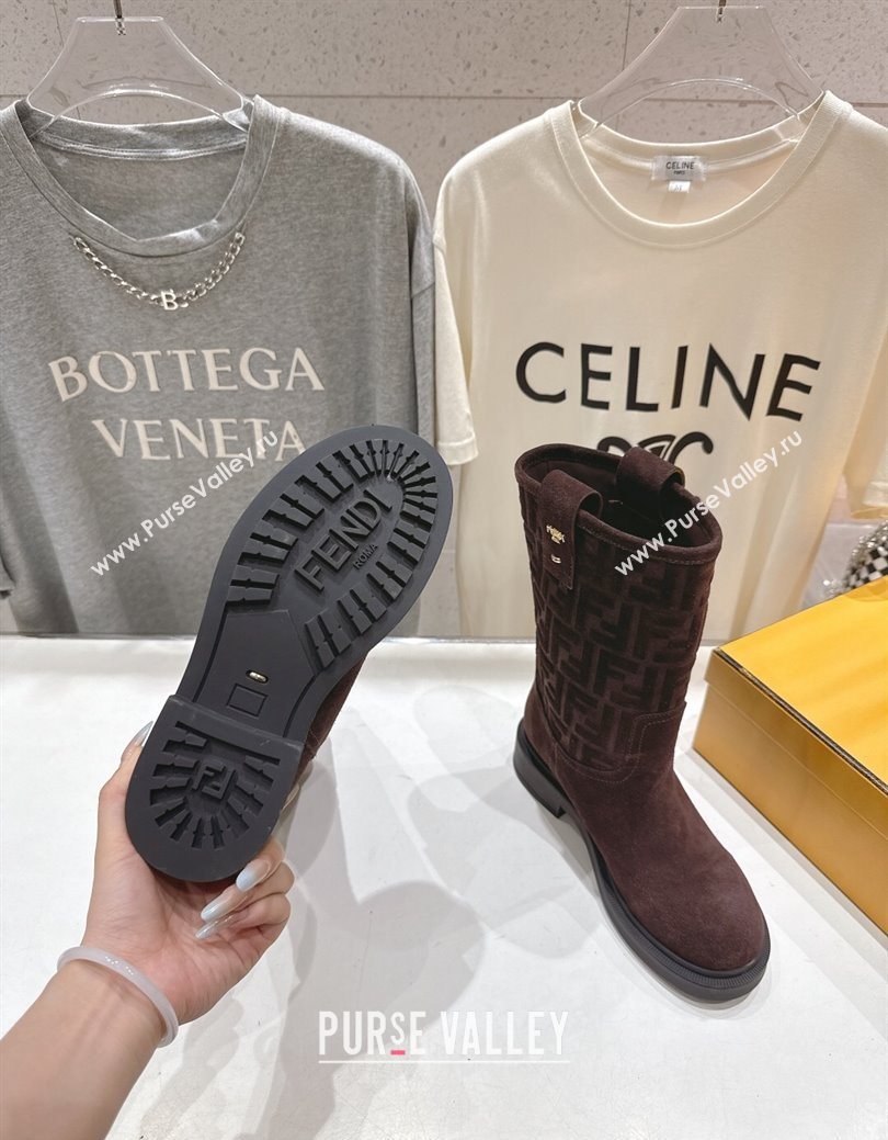 Fendi Filo Flat Ankle Boots in FF Suede Dark Brown 2025 FE103004 (MD-251030023)