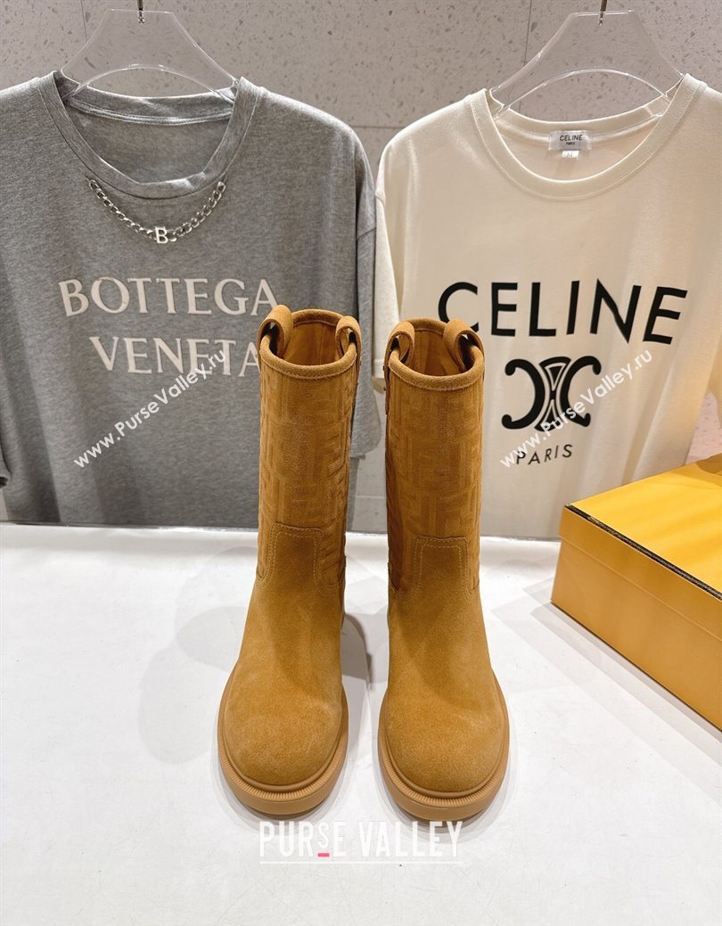 Fendi Filo Flat Ankle Boots in FF Suede Yellow 2025 FE103004 (MD-251030024)