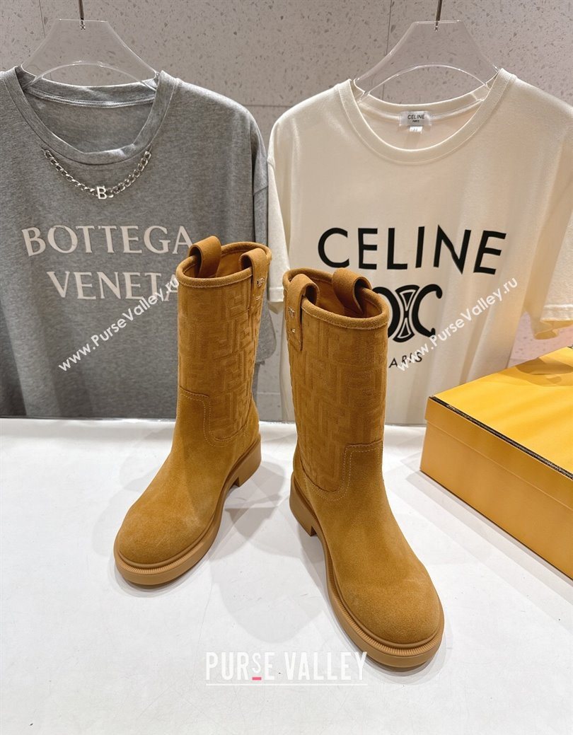 Fendi Filo Flat Ankle Boots in FF Suede Yellow 2025 FE103004 (MD-251030024)