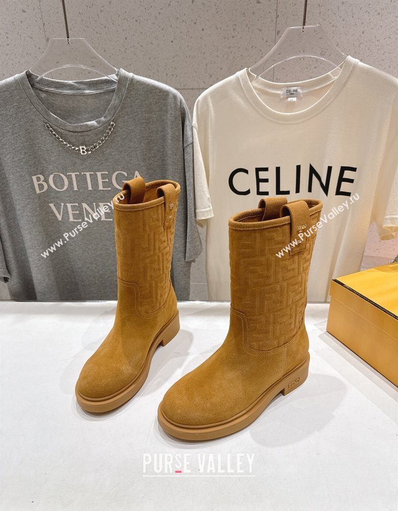 Fendi Filo Flat Ankle Boots in FF Suede Yellow 2025 FE103004 (MD-251030024)