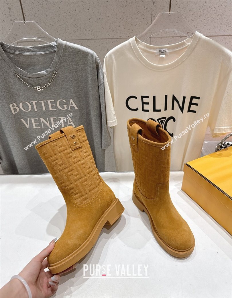 Fendi Filo Flat Ankle Boots in FF Suede Yellow 2025 FE103004 (MD-251030024)