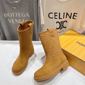 Fendi Filo Flat Ankle Boots in FF Suede Yellow 2025 FE103004 (MD-251030024)