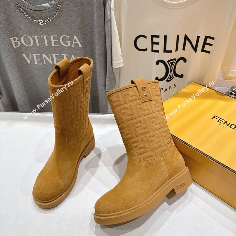 Fendi Filo Flat Ankle Boots in FF Suede Yellow 2025 FE103004 (MD-251030024)