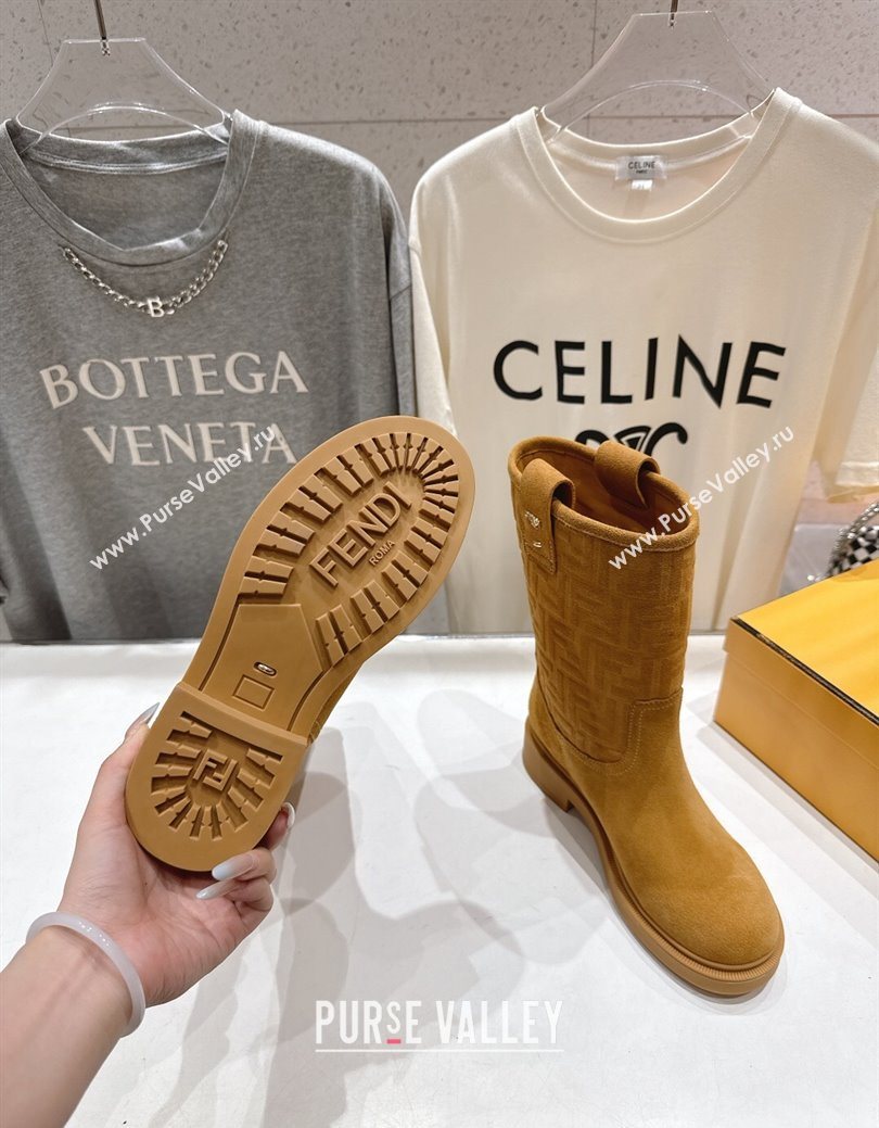 Fendi Filo Flat Ankle Boots in FF Suede Yellow 2025 FE103004 (MD-251030024)