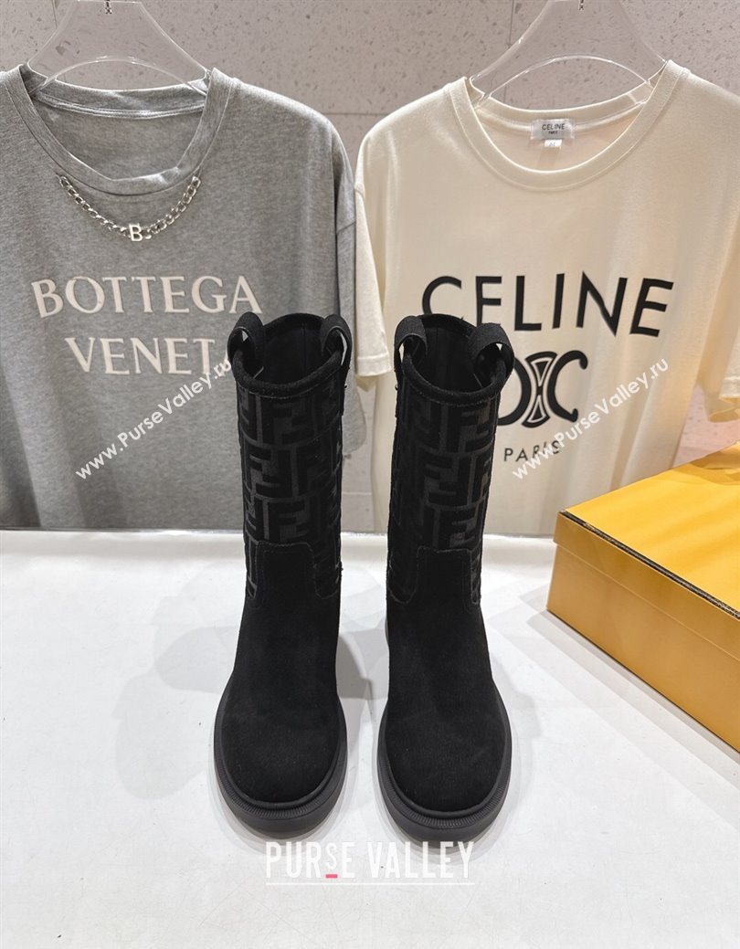 Fendi Filo Flat Ankle Boots in FF Suede Black 2025 FE103004 (MD-251030025)