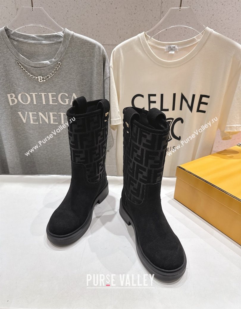 Fendi Filo Flat Ankle Boots in FF Suede Black 2025 FE103004 (MD-251030025)