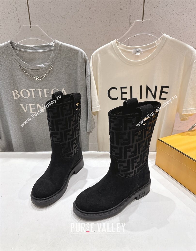 Fendi Filo Flat Ankle Boots in FF Suede Black 2025 FE103004 (MD-251030025)