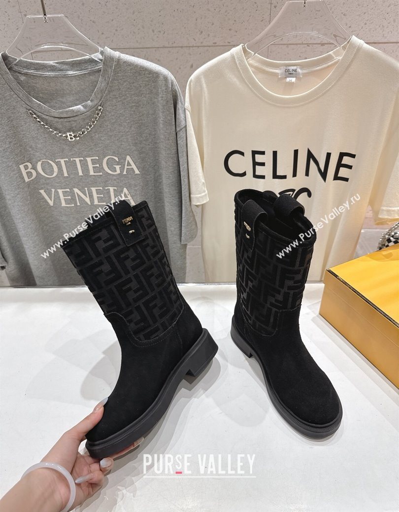 Fendi Filo Flat Ankle Boots in FF Suede Black 2025 FE103004 (MD-251030025)