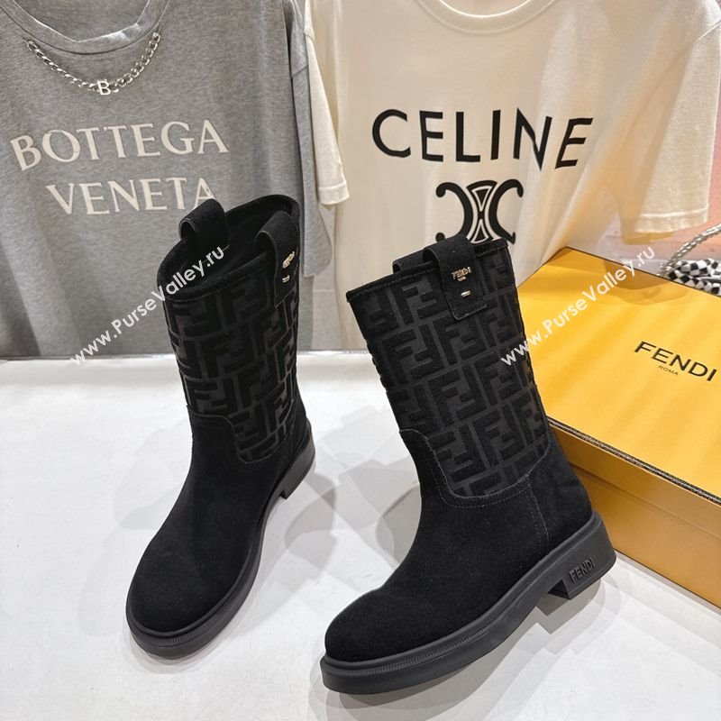 Fendi Filo Flat Ankle Boots in FF Suede Black 2025 FE103004 (MD-251030025)