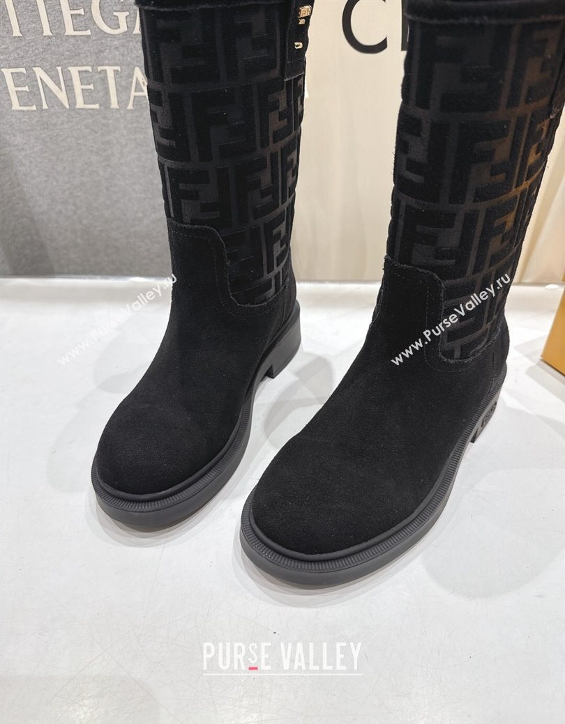 Fendi Filo Flat Ankle Boots in FF Suede Black 2025 FE103004 (MD-251030025)