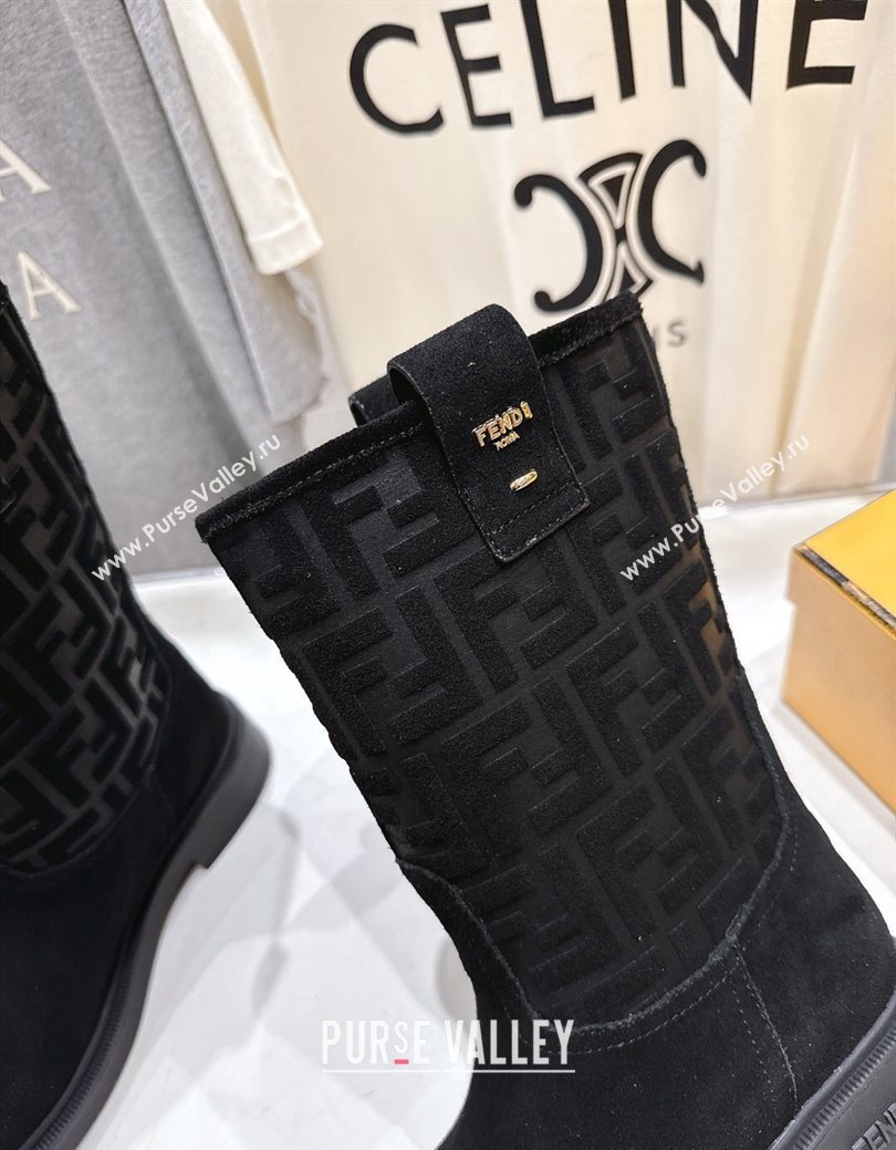 Fendi Filo Flat Ankle Boots in FF Suede Black 2025 FE103004 (MD-251030025)
