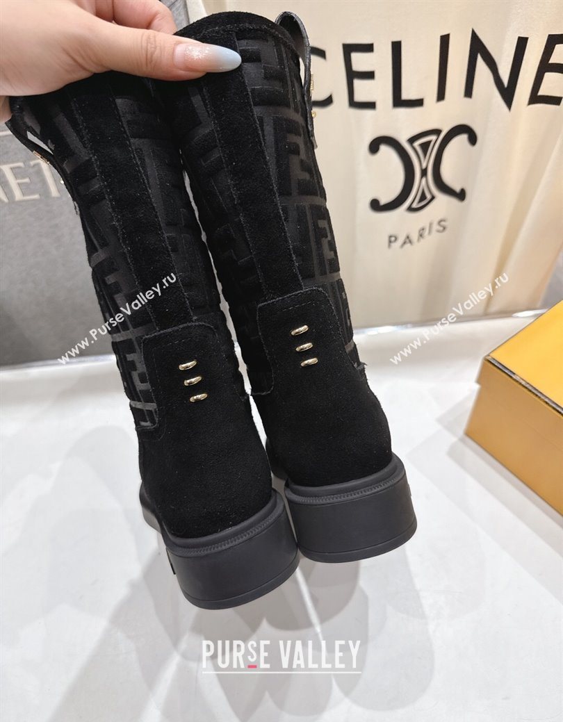 Fendi Filo Flat Ankle Boots in FF Suede Black 2025 FE103004 (MD-251030025)