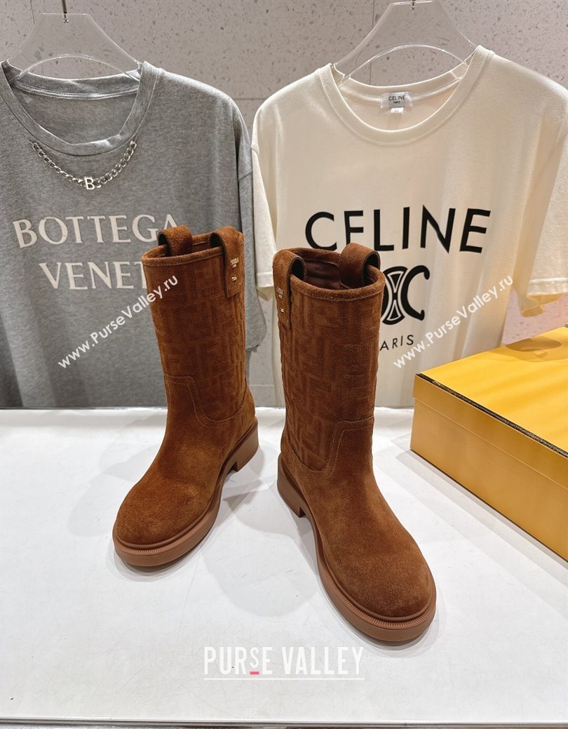 Fendi Filo Flat Ankle Boots in FF Suede Light Brown 2025 FE103004 (MD-251030026)