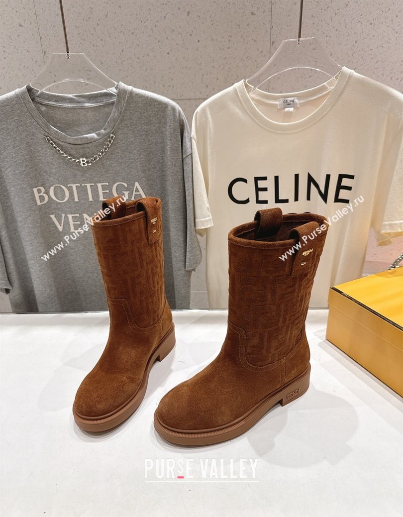 Fendi Filo Flat Ankle Boots in FF Suede Light Brown 2025 FE103004 (MD-251030026)