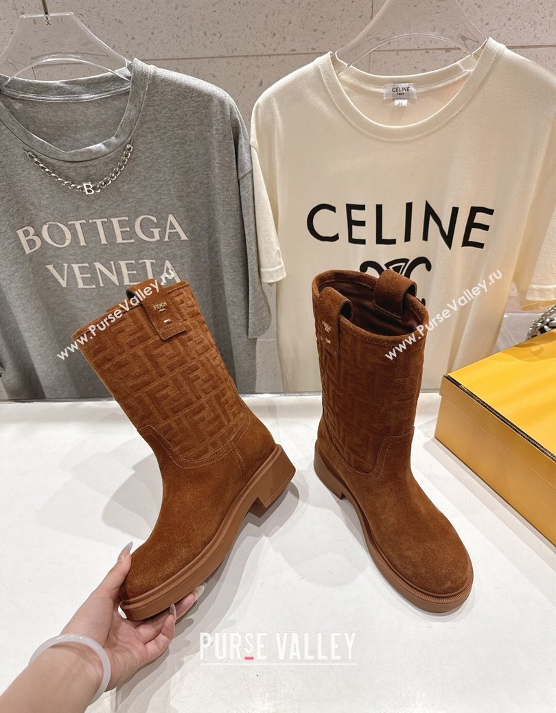 Fendi Filo Flat Ankle Boots in FF Suede Light Brown 2025 FE103004 (MD-251030026)