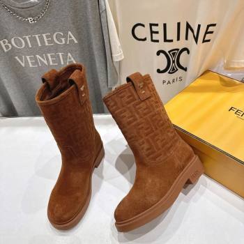 Fendi Filo Flat Ankle Boots in FF Suede Light Brown 2025 FE103004 (MD-251030026)