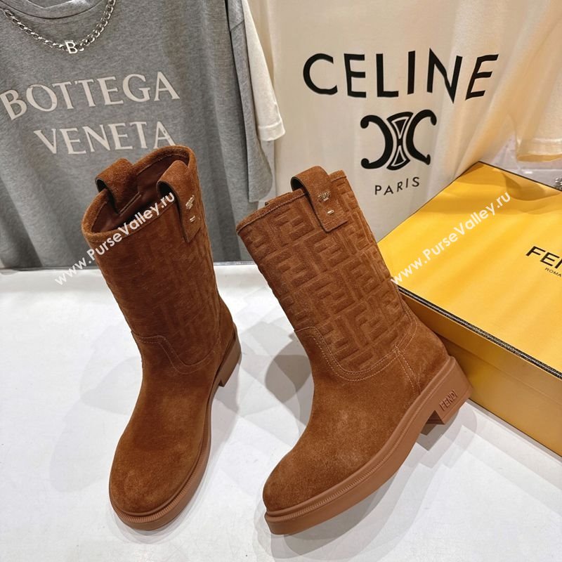 Fendi Filo Flat Ankle Boots in FF Suede Light Brown 2025 FE103004 (MD-251030026)