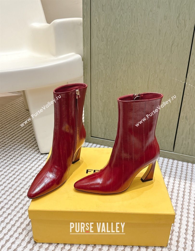 Fendi Arco Heel Ankle Boots 9.5cm in Hagfish Embossed Leather Red 2025 (MD-251030035)