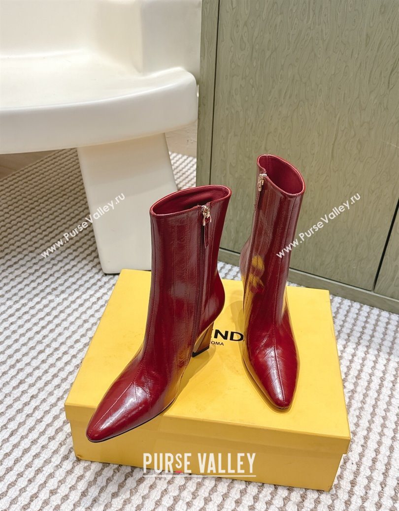 Fendi Arco Heel Ankle Boots 9.5cm in Hagfish Embossed Leather Red 2025 (MD-251030035)