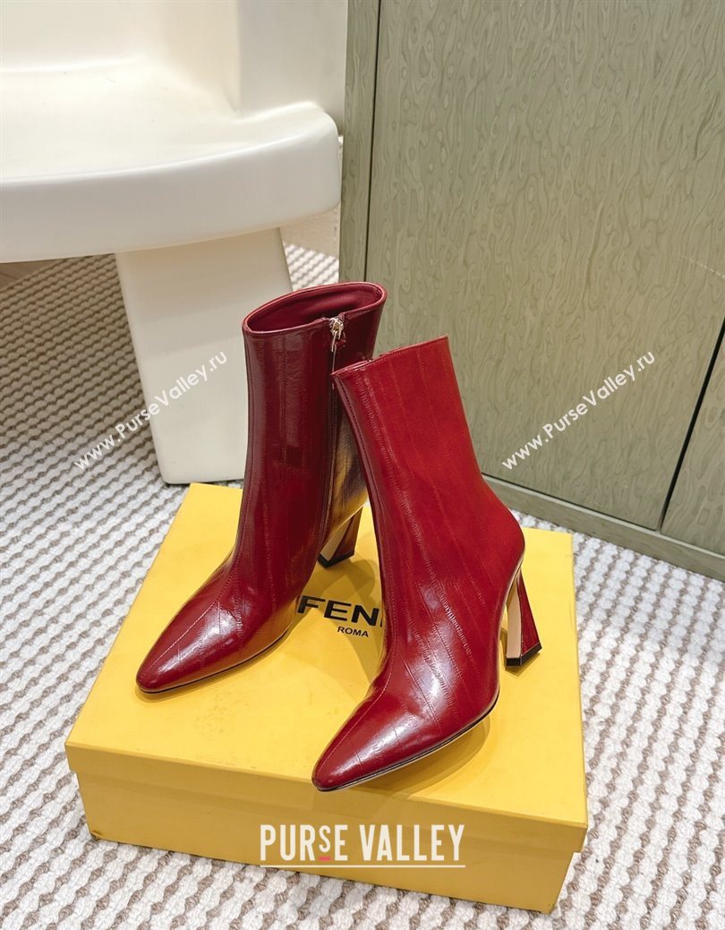 Fendi Arco Heel Ankle Boots 9.5cm in Hagfish Embossed Leather Red 2025 (MD-251030035)