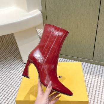 Fendi Arco Heel Ankle Boots 9.5cm in Hagfish Embossed Leather Red 2025 (MD-251030035)