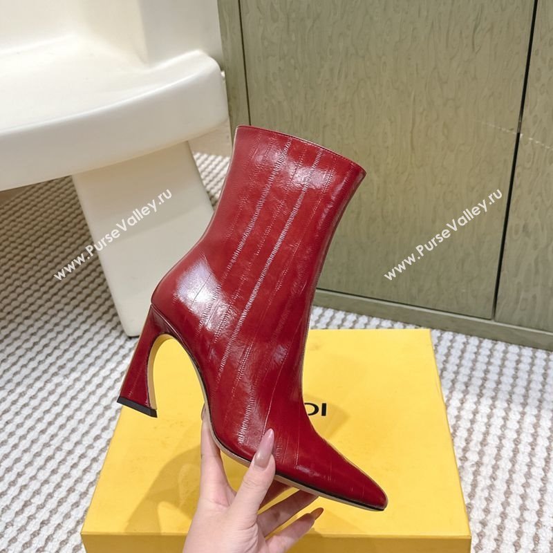 Fendi Arco Heel Ankle Boots 9.5cm in Hagfish Embossed Leather Red 2025 (MD-251030035)