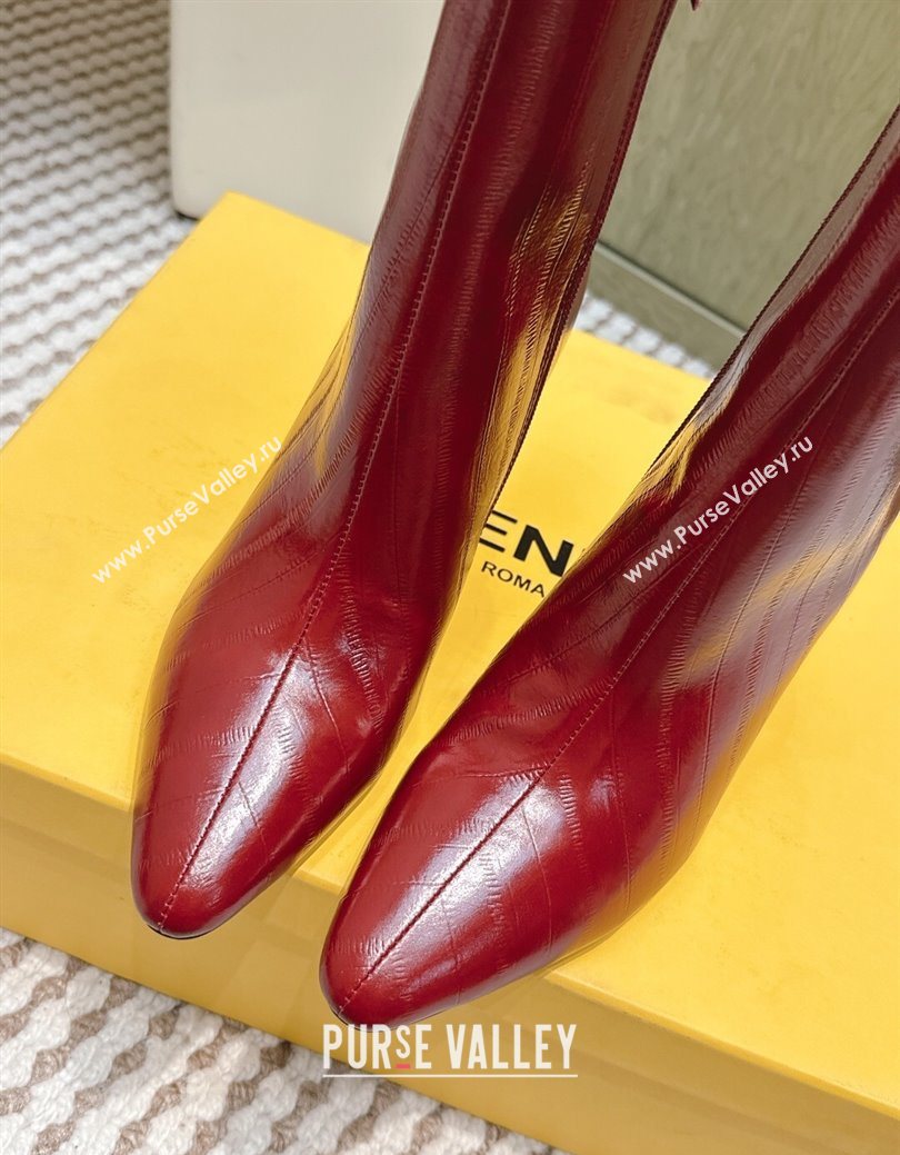 Fendi Arco Heel Ankle Boots 9.5cm in Hagfish Embossed Leather Red 2025 (MD-251030035)