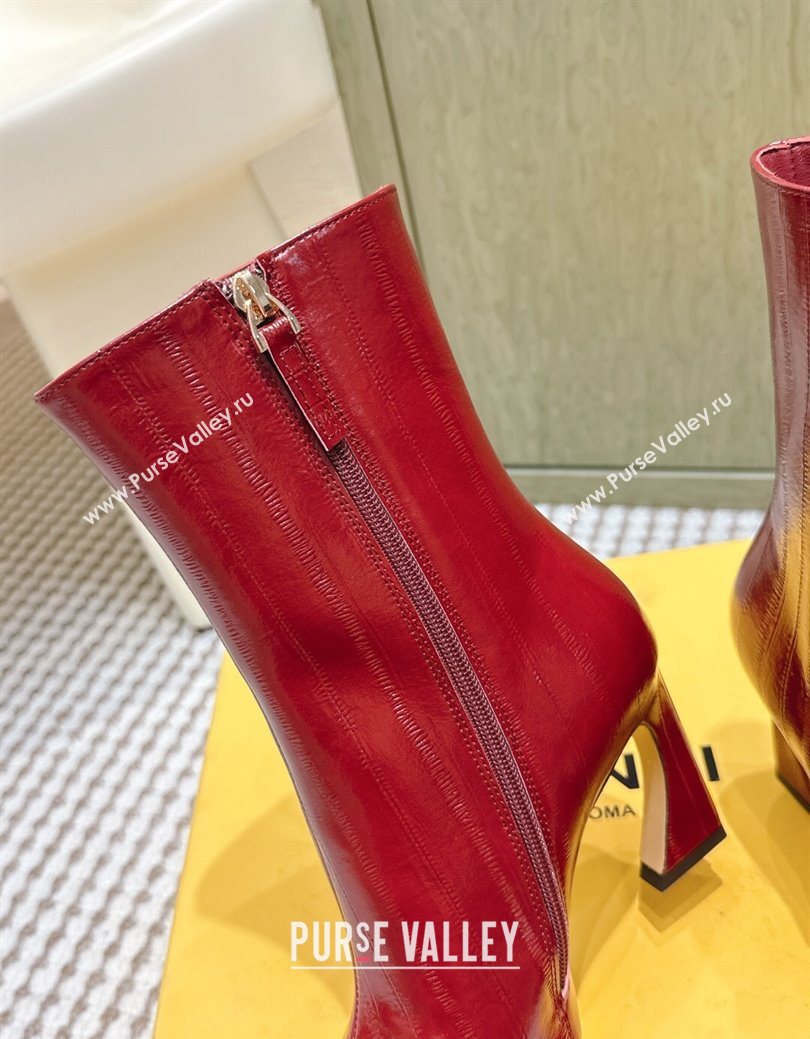 Fendi Arco Heel Ankle Boots 9.5cm in Hagfish Embossed Leather Red 2025 (MD-251030035)