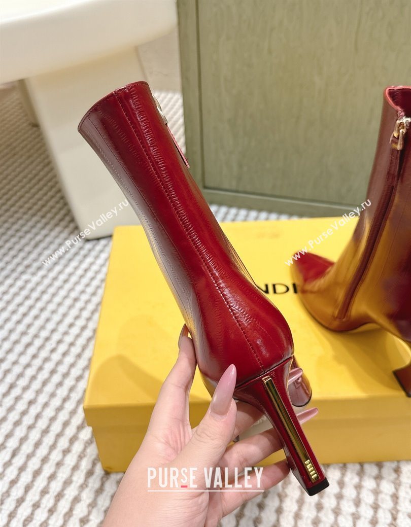 Fendi Arco Heel Ankle Boots 9.5cm in Hagfish Embossed Leather Red 2025 (MD-251030035)