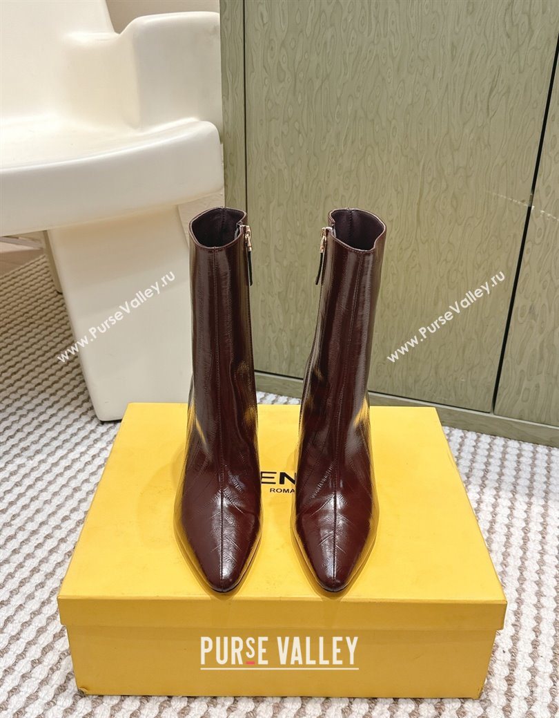 Fendi Arco Heel Ankle Boots 9.5cm in Hagfish Embossed Leather Dark Brown 2025 (MD-251030036)