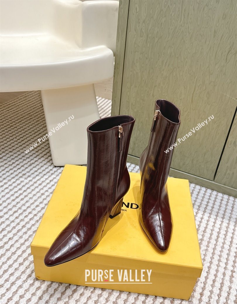 Fendi Arco Heel Ankle Boots 9.5cm in Hagfish Embossed Leather Dark Brown 2025 (MD-251030036)