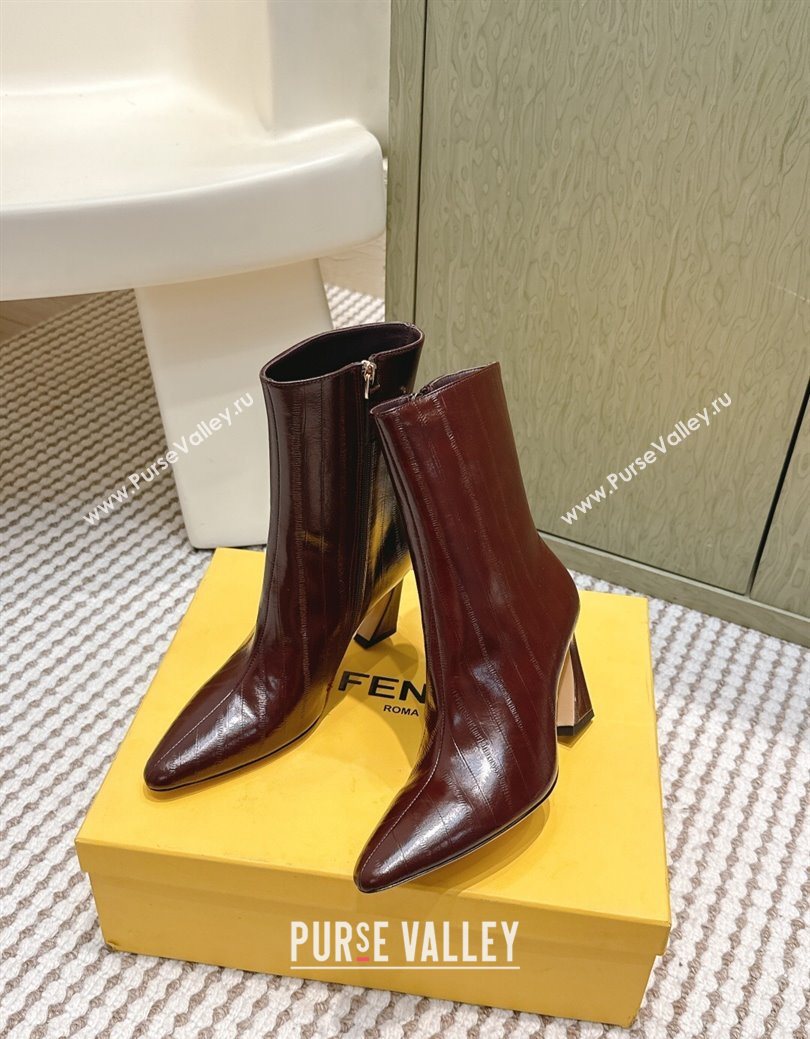 Fendi Arco Heel Ankle Boots 9.5cm in Hagfish Embossed Leather Dark Brown 2025 (MD-251030036)