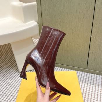 Fendi Arco Heel Ankle Boots 9.5cm in Hagfish Embossed Leather Dark Brown 2025 (MD-251030036)