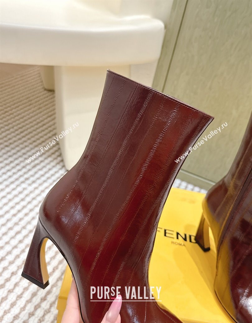 Fendi Arco Heel Ankle Boots 9.5cm in Hagfish Embossed Leather Dark Brown 2025 (MD-251030036)