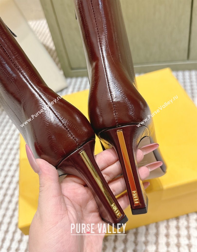 Fendi Arco Heel Ankle Boots 9.5cm in Hagfish Embossed Leather Dark Brown 2025 (MD-251030036)