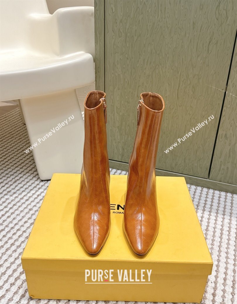 Fendi Arco Heel Ankle Boots 9.5cm in Hagfish Embossed Leather Beige 2025 (MD-251030037)